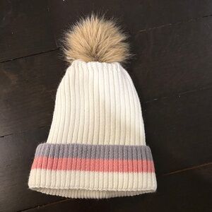 Cozy White and Pink Pom-Pom Beanie